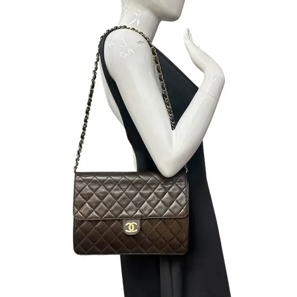 CHANEL Brown Lambskin Classic Single Flap Bag - Picture 3 of 10